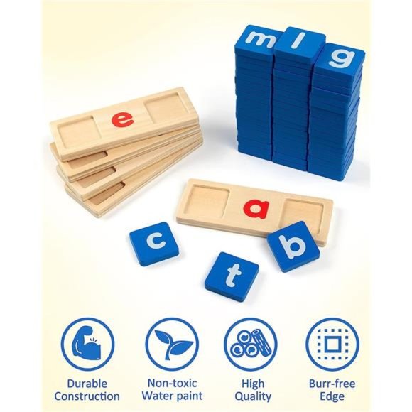 Wooden Short Vowel Reading Letters Sorting Spelling Games,Sight Words Flashcards - Picture 5 of 6